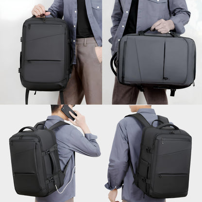 LYFCO Expandable Travel Backpack - Black | For Men & Women | Large Capacity Laptop Bag | Waterproof Oxford Fabric | Shoe Compartment, Wet-Dry Separation & USB Charging | Business & Travel Backpack
