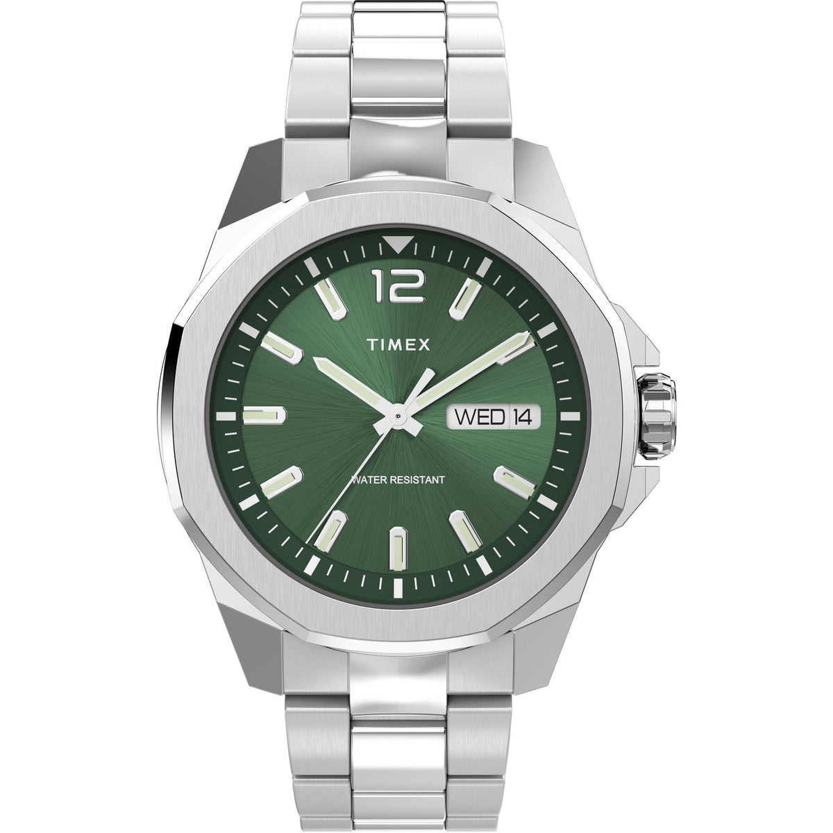 TIMEX Essex Analog Watch for Man with Green Round Dial & Silver Stainless Steel Bracelet Band Water Resistant Men's Wrist Watches - TW2W13900UJ