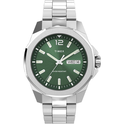 TIMEX Essex Analog Watch for Man with Green Round Dial & Silver Stainless Steel Bracelet Band Water Resistant Men's Wrist Watches - TW2W13900UJ