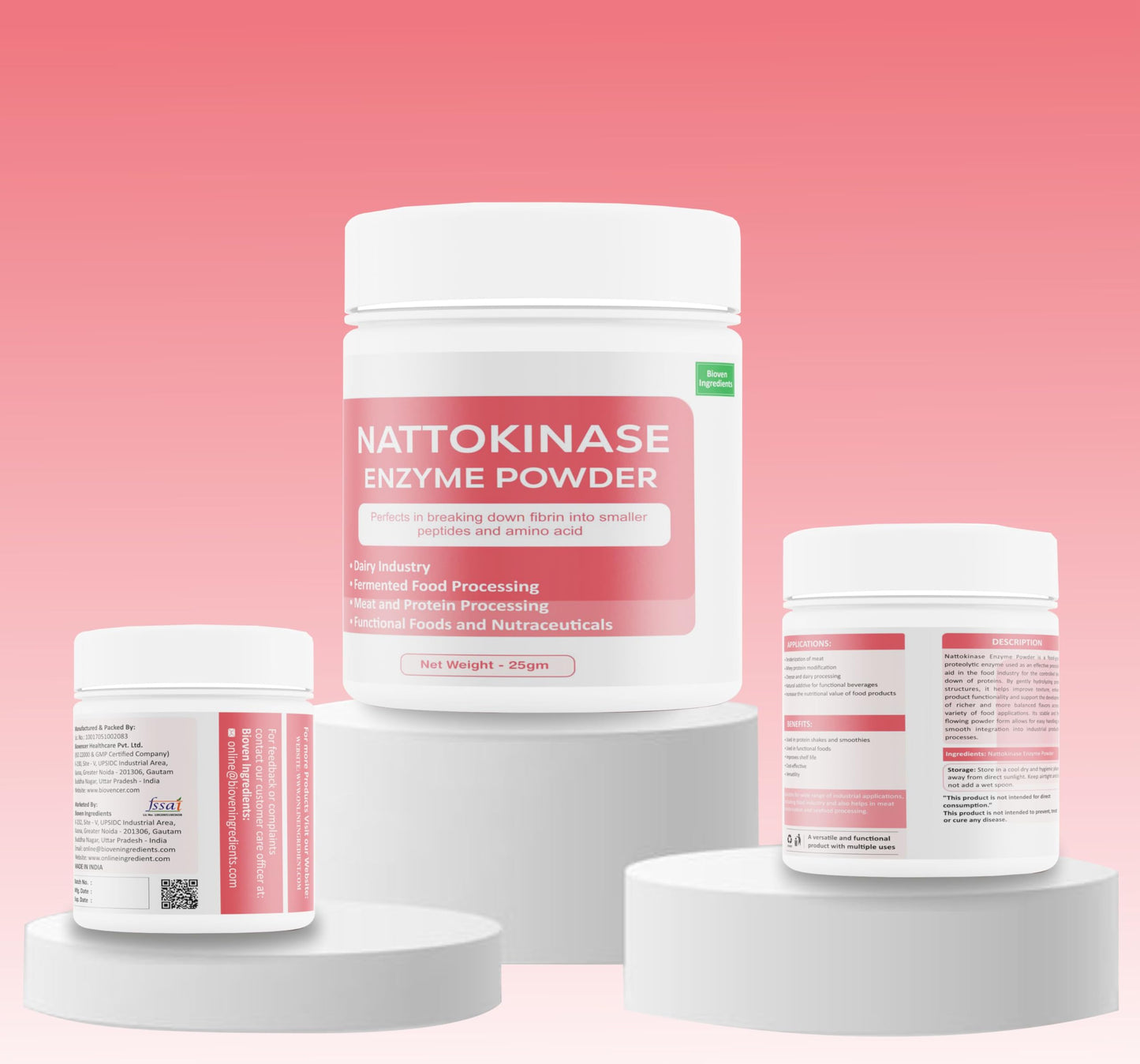 Bioven Ingredients Nattokinase Enzyme Powder Non-GMO, Dietary Supplements/Food and Beverages, Broad pH Range of Activity, Excellent Thermostability, Hydrolyse Fibrin, No Filters/Binder