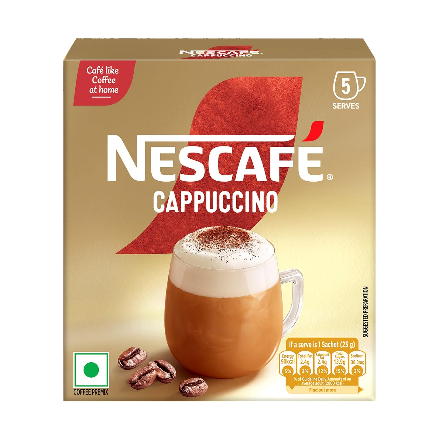 Nescafe Cappuccino | Cafe-like Coffee At Home |Coffee Premix | Just Add Hot Water | 125 G (5 Sachets x 25 G).