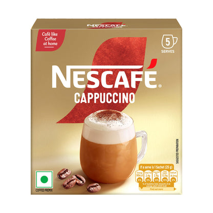 Nescafe Cappuccino | Cafe-like Coffee At Home |Coffee Premix | Just Add Hot Water | 125 G (5 Sachets x 25 G).