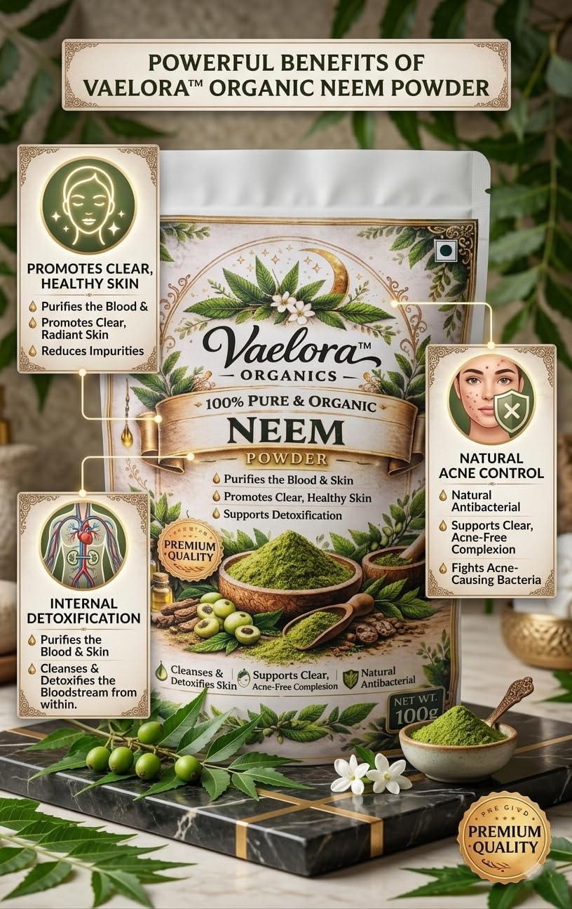 Vaelora Organics Neem Powder + Triphala Powder + Brahmi Powder Combo (100g Each) | 100% Pure & Natural Ayurvedic Herbal Powders | Supports Skin Care, Digestion & Mental Wellness | No Additives