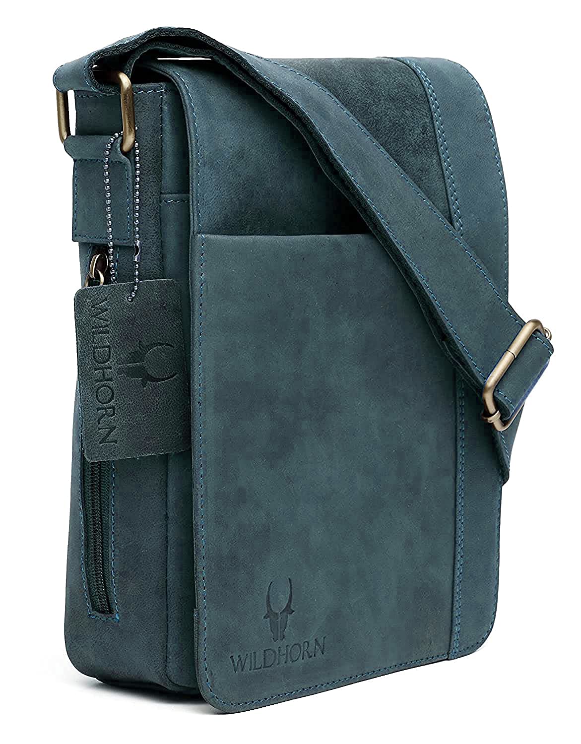WildHorn Genuine Leather Sling Bag for Men – Stylish, Spacious, and Durable Crossbody Bag for Daily Use & Travel | Adjustable Strap | 1-Year Warranty (Blue Hunter)