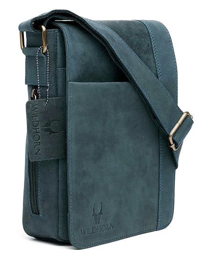 WildHorn Genuine Leather Sling Bag for Men – Stylish, Spacious, and Durable Crossbody Bag for Daily Use & Travel | Adjustable Strap | 1-Year Warranty (Blue Hunter)