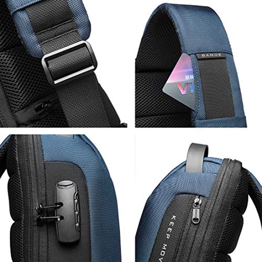 Red Lemon BANGE Anti-Theft Sling Bag for Men & Women, Water-Resistant Crossbody with USB Dual Charging, Code Lock, Hidden Pocket, Semi-Fixed Design, Lightweight, Fits 7inch iPad – Blue