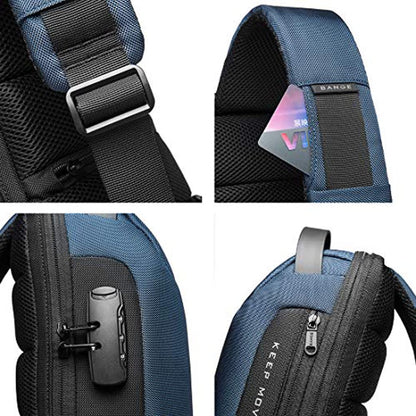 Red Lemon BANGE Anti-Theft Sling Bag for Men & Women, Water-Resistant Crossbody with USB Dual Charging, Code Lock, Hidden Pocket, Semi-Fixed Design, Lightweight, Fits 7inch iPad – Blue
