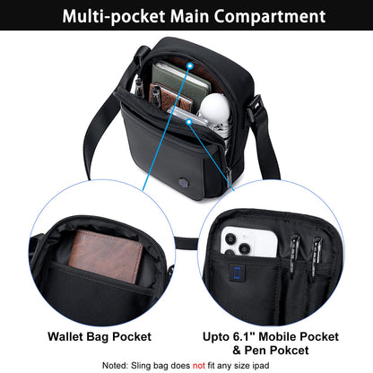 Arctic Hunter Small Sling Bag for Men 2L Compact Side Bag for Mobile Lightweight Multi-pocket Passport Bag for Men Mini Cash Bag Padded Shoulder Bag for Casual Office Daily, Black