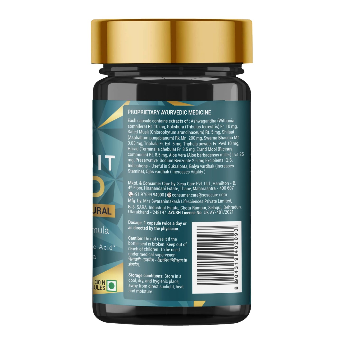 SESA Shilajit Gold 30 Capsules with 60%+ Fulvic Acid 100% Natural Ayurvedic Shilajit Extract Helps Boost Stamina & Strength, 30 Capsules