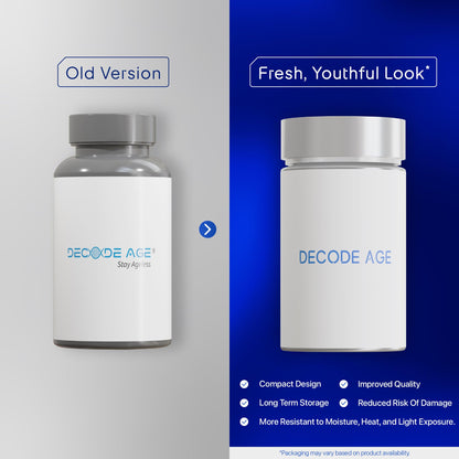 Decode Age LongeVit Supplement, contains NMN, hyaluronic acid, CoQ10 and other ingredients for Graceful Ageing, Boosts NAD+, Energy Levels, Endurance, Overall Health, Recovery, 30 Veg Tablets