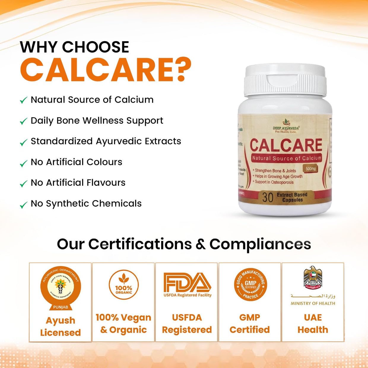 Calcare Natural Calcium Vegan Capsules (60) | Ayurvedic Calcium Supplement for Bone Strength, Joint Health & Teeth Support