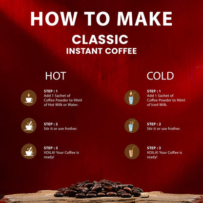 Bevzilla 48 Classic Instant Coffee Sachets | Arabica Coffee | Perfect for Espresso, Latte & Cappuccino | Enjoy Hot & Cold Brews | 96g