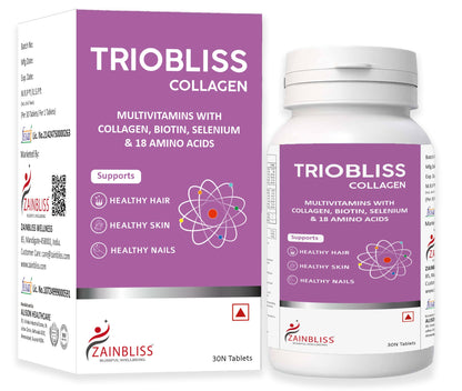 Triobliss Collagen Tablets for Skin, Hair & Nails | Multivitamins with Collagen, Biotin, 18 Amino Acids, Selenium & Zinc | For Women & Men | 30 Tablets