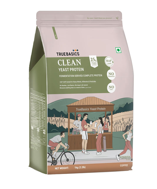 TrueBasics Clean Yeast Protein Powder (Coffee, 1kg) | 25g Protein per Scoop | Fermentation-Derived Complete Protein