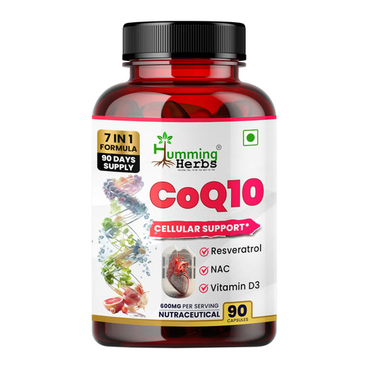 Humming Herbs CoQ10 Supplement 7-in-1 with Resveratrol NAC ALA Magnesium Vitamin K2 (MK-7) & Vitamin D3 – Cellular Energy & Antioxidant Support – 90 Veg Capsules