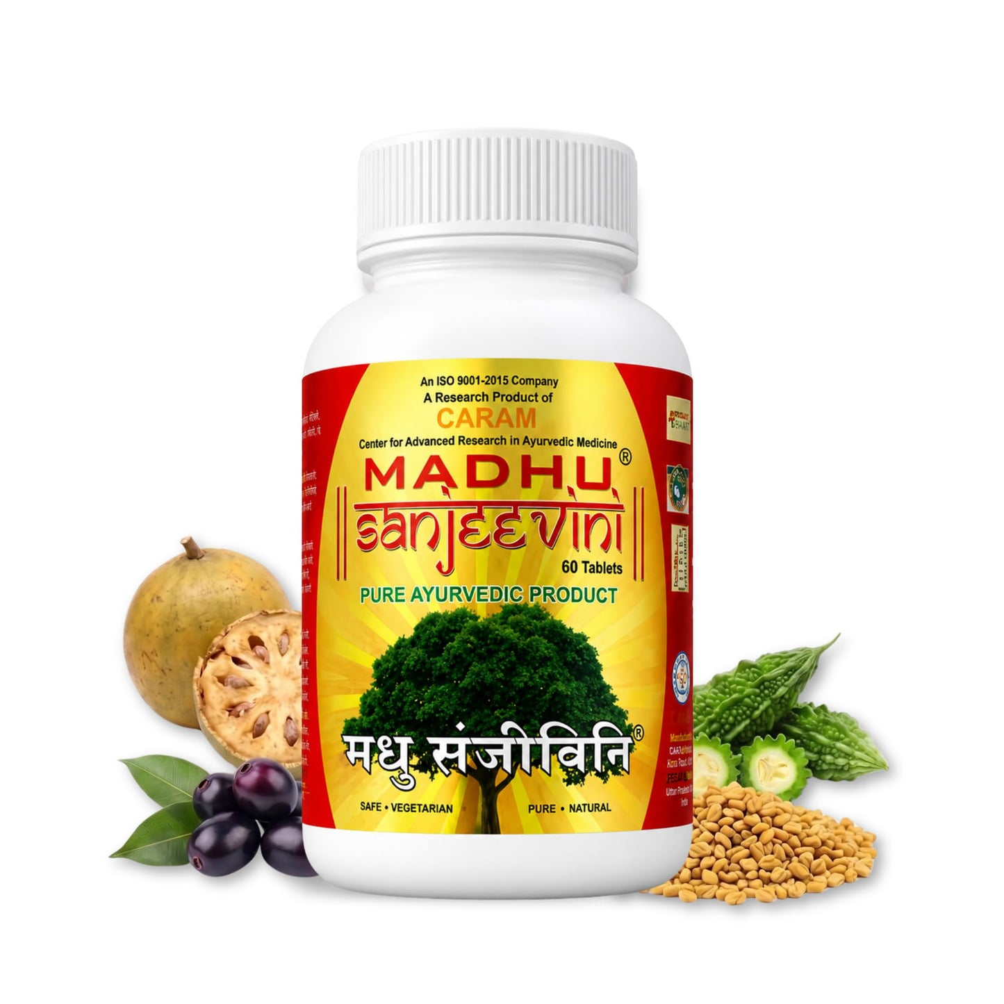 CARAM MadhuSanjeevini Diabetic Care tablets | Controls blood sugar levels with Gudmar, Jamun, Karela, Bael and 24 more | Supports Healthy Insulin Balance | Pure Ayurvedic Product (60 Tablets)