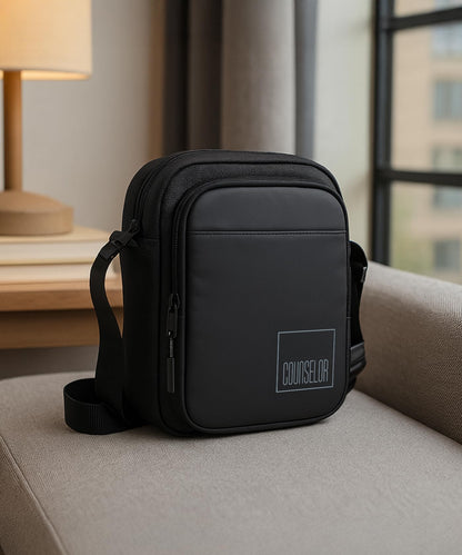 COUNSELOR Sling Bag for Men and Women, Polyester Crossbody Bag, Adjustable Strap, Zipper Closure, Multiple Compartments, Lightweight Stylish Mini Side Bag for Daily Use, Travel LUNO (Black)
