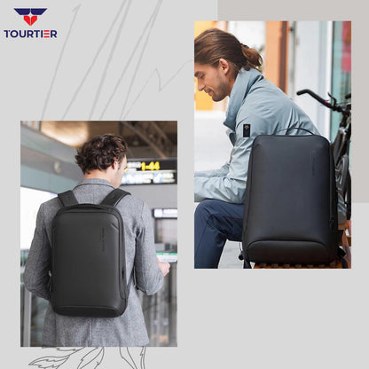 TOURTIER Hard shell Business Travel Laptop Backpack with USB Charging Port Daypack for Men Women (DESIGN-2, BLACK)