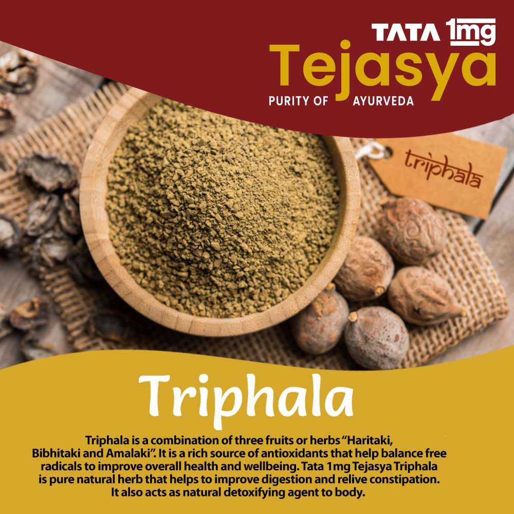 Tata 1mg Tejasya Triphala Capsule Helps In Digestion, Relieve Constipation & Detoxification (Pack of 1, 500mg)