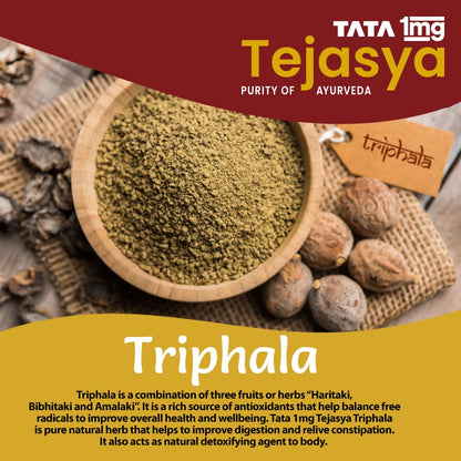 Tata 1mg Tejasya Triphala Capsule Helps In Digestion, Relieve Constipation & Detoxification (Pack of 1, 500mg)