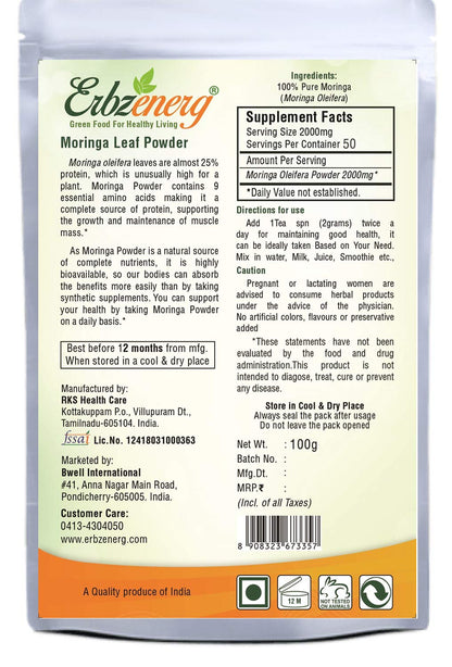 ERBZENERG Organic MORINGA Powder 100g and 60 Capsules
