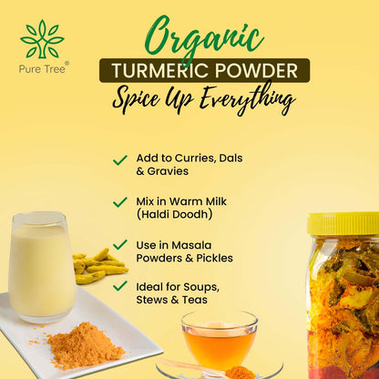Pure Tree Certified Organic Haldi Powder | 80 g | Glass Jar | Turmeric Powder | Spice Masala Powder Raw for Milk | Strong Antioxidant