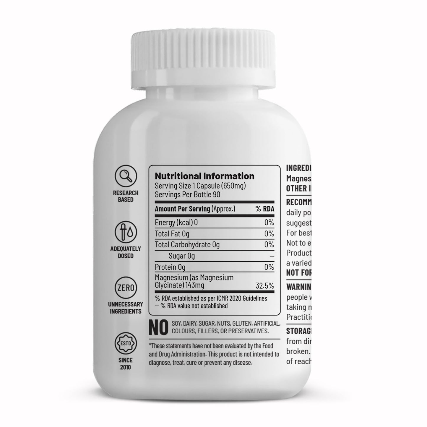 Unived High Absorption Magnesium Glycinate Chelate Buffered - 650mg - 22% Elemental Magnesium - 90 Capsules