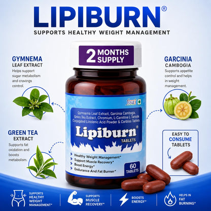 REOBABA Lipiburn® Tablets for Weight Management, with Garcinia Cambogia, Green Tea Extract & L-Carnitine, 60 Tablets