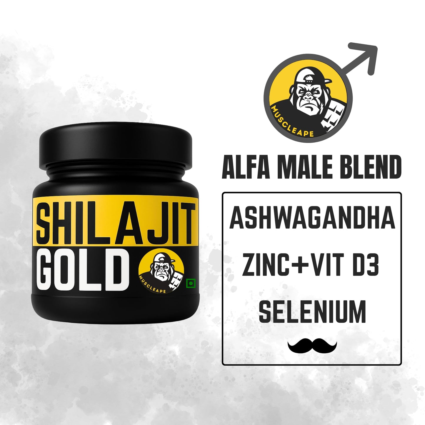Muscleape Pure Himalayan Shilajit Resin | Enriched with Safed Musli, Ashwagandha, Tribulus & 12+ Ayurvedic Herbs | Energy, Strength, Immunity & Vitality Support| Shilajeet With 24 Carat Gold. 20gm