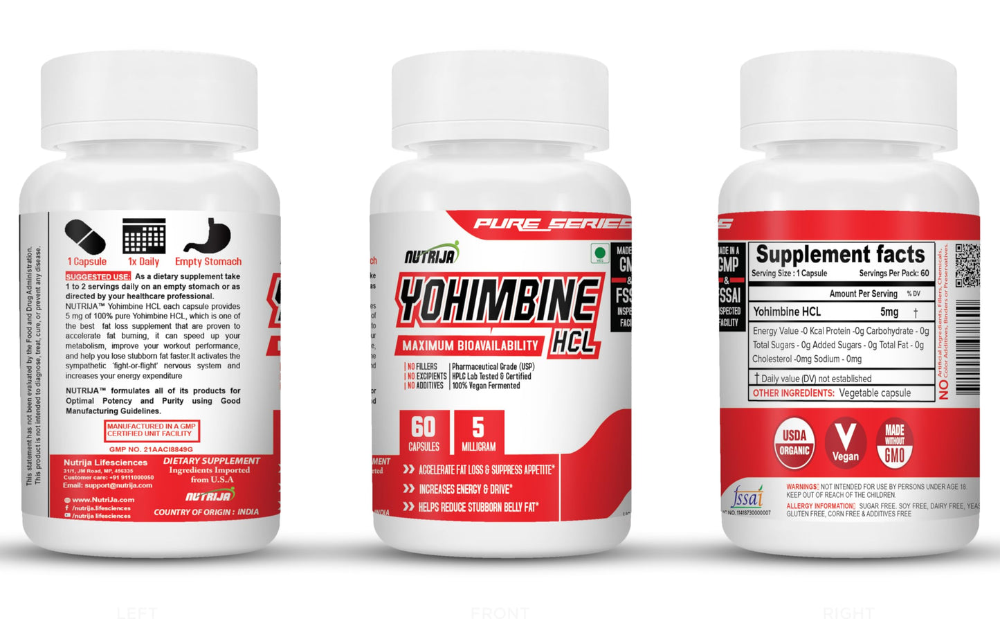 NutriJa -Yohimbine Hcl 5 Mg Capsules -Pack Of 60 Capsules,1 Count