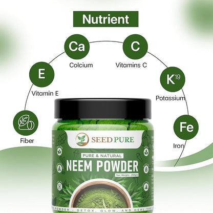 Seedpure Organic Neem Powder 250g | Pure Neem Leaf Powder for Skin, Hair, Immunity & Detox | Herbal Supplement for Acne, Oral Care & Wellness | No Additives or Preservatives