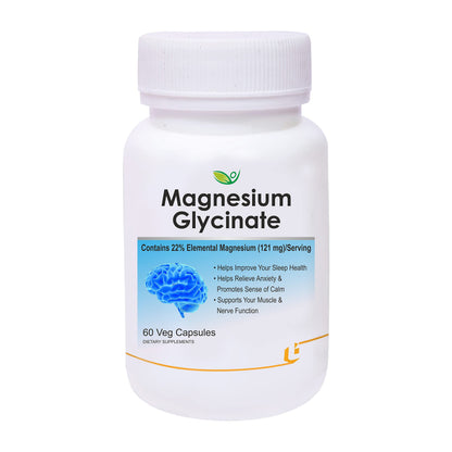 Biotrex Nutraceuticals Magnesium Glycinate | Highest Bioavailability | Cramps, Sleep & Mood balance | Chelated Form With Superior Absorption | Muscle Recovery & Nerve Function | 60 Veg Capsules