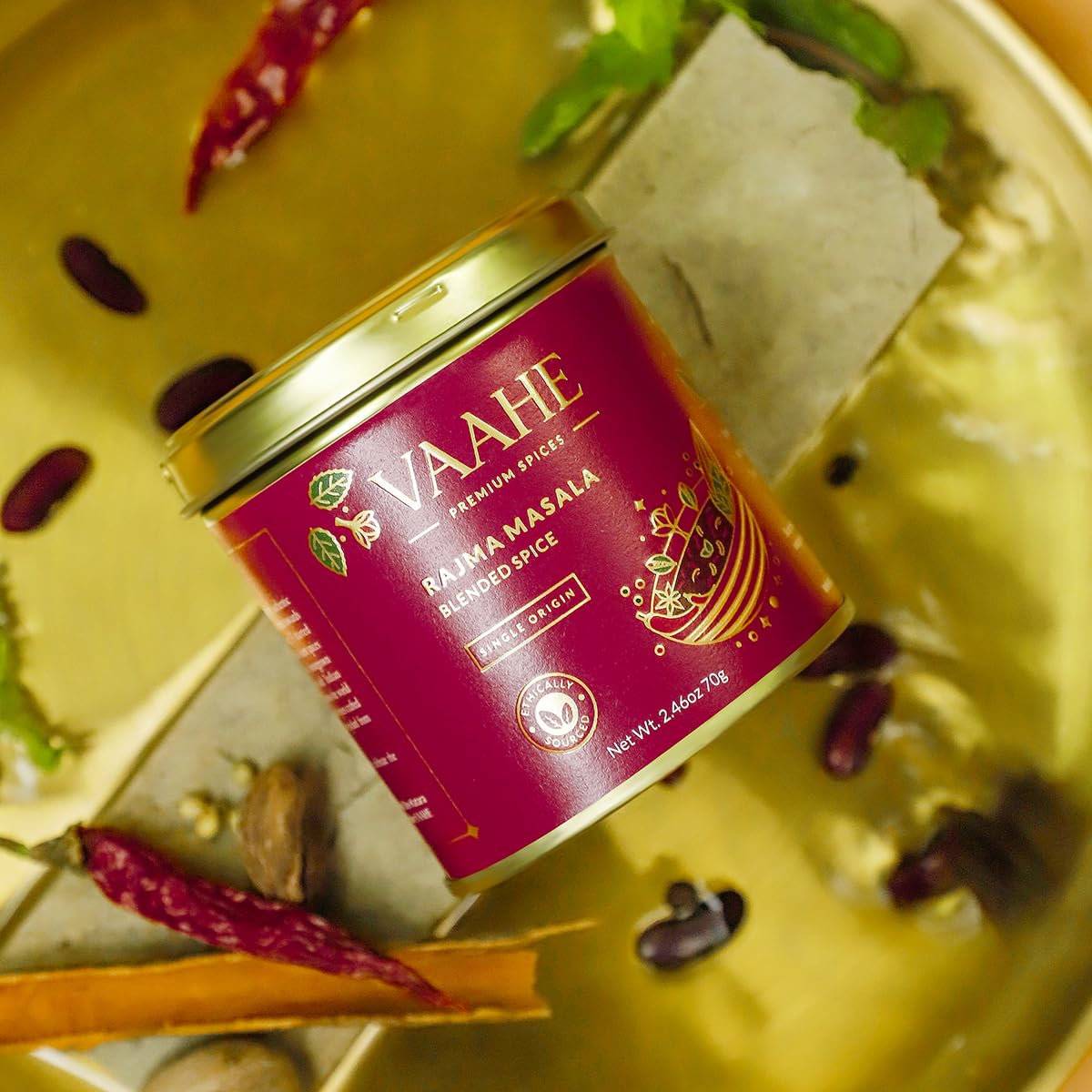 VAAHE Premium Rajma Masala | 15+ Natural Spices | Freshly Ground and Packed | 100% Pure and Natural | Single Origin | Premium Tin Box (70 gm)
