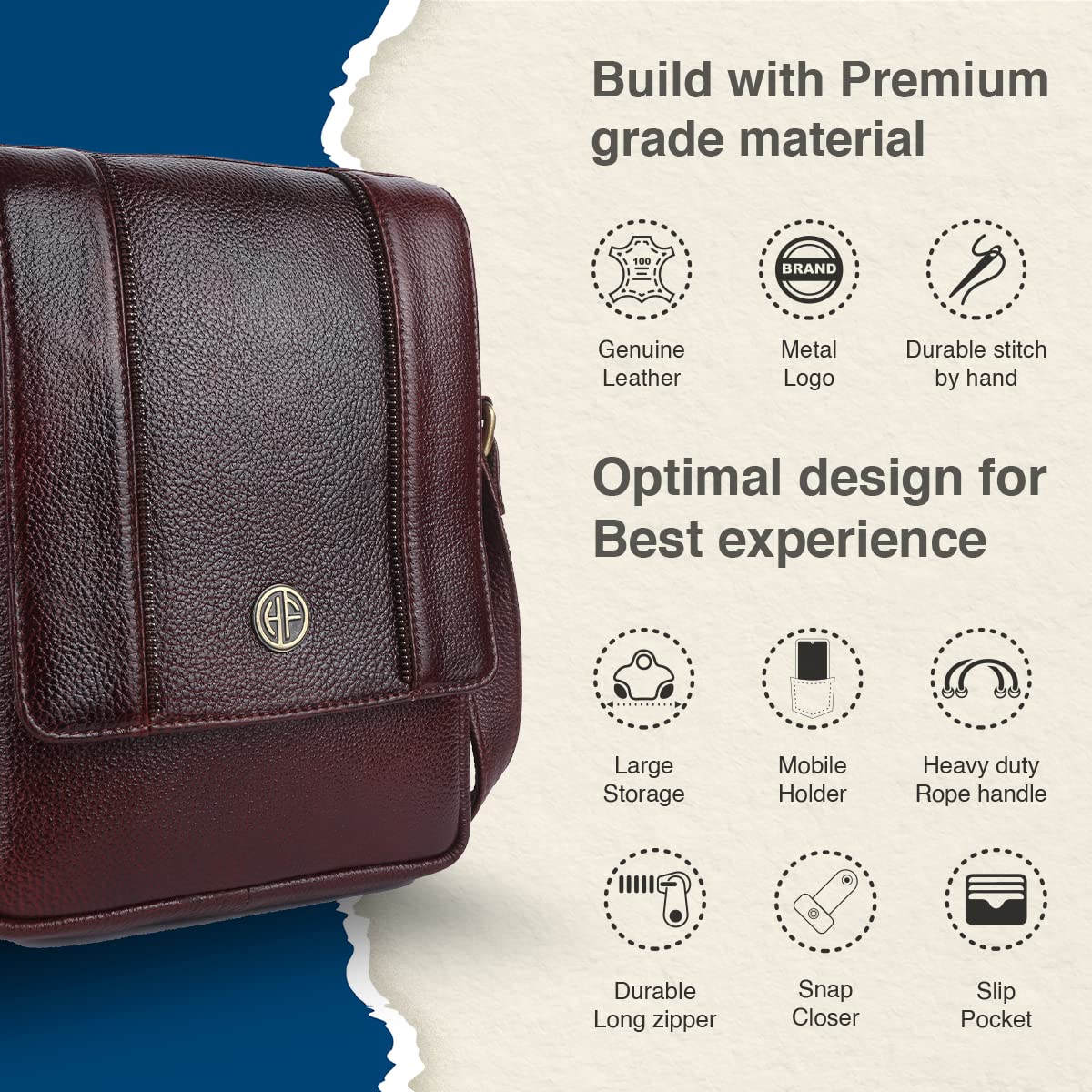 HAMMONDS FLYCATCHER Genuine Leather Sling Bag for Men, Stylish and Spacious Side Bag for Men, Crossbody Bag for Daily Use, Travel, Adjustable Strap, 1 Year Warranty - Brown
