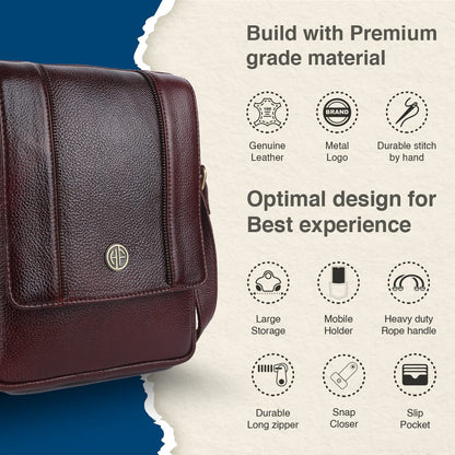 HAMMONDS FLYCATCHER Genuine Leather Sling Bag for Men, Stylish and Spacious Side Bag for Men, Crossbody Bag for Daily Use, Travel, Adjustable Strap, 1 Year Warranty - Brown