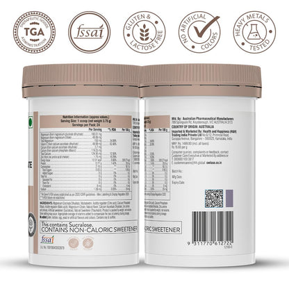 Swisse Magnesium Glycinate & Citrate Powder - Maximum Absorption (Australia's No.1 Magnesium Supplement, Manufactured In Australia) Supports Muscle Health, Post Workout Muscle Recovery & Restful Sleep - 90Gm