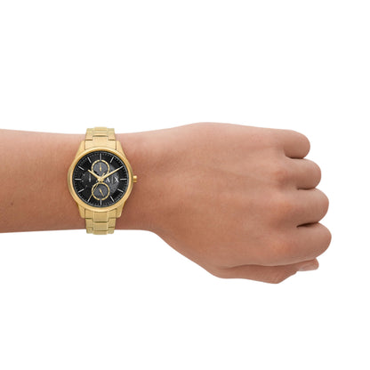 Armani Exchange Stainless Steel Analog Black Dial Men Watch-Ax1875, Gold Band
