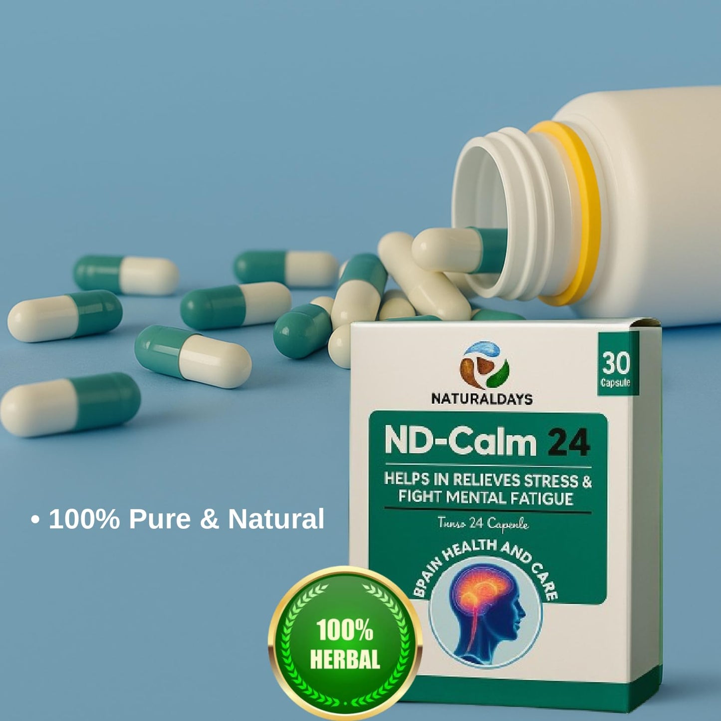 Naturaldays ND-Calm 24 – Natural Stress Relief & Mental Fatigue Support – Brain Health & Care – 30 Capsules
