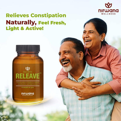 Nirwana Releave Powder for Constipation,Gas, Acidity & Bloating Relief | Natural Herbal Gut Cleanse & Detox | Soothes Digestive Tract | No Cramps or Diarrhoea | 100% Herbal Formula | 80g (Pack of 2)
