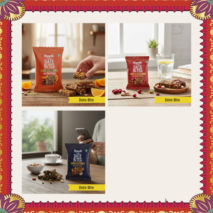 Happilo Premium Celebration Gift Box with 7 Inclusions | Dryfruit Sweets (Pistachio, Cranberry, Blueberry and Choco Almond) & Date Delight (Original, Cranberry and Orange) | Gift