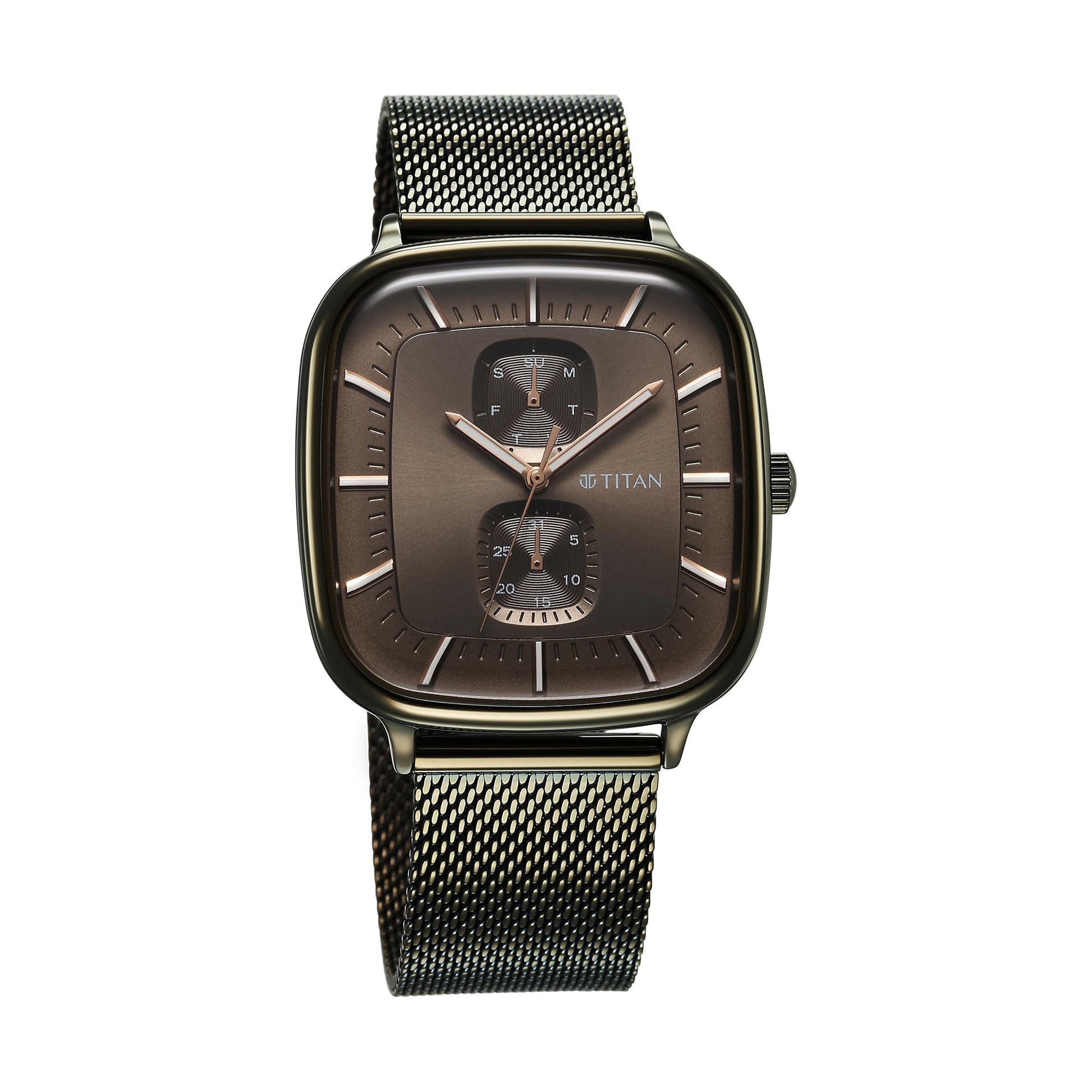 Titan Avant Garde Quartz Multifunction Brown Dial with Green Color Stai- image 5