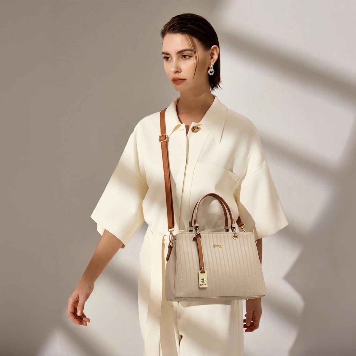 EXOTIC® Women's Striped Line Handbag, Beige