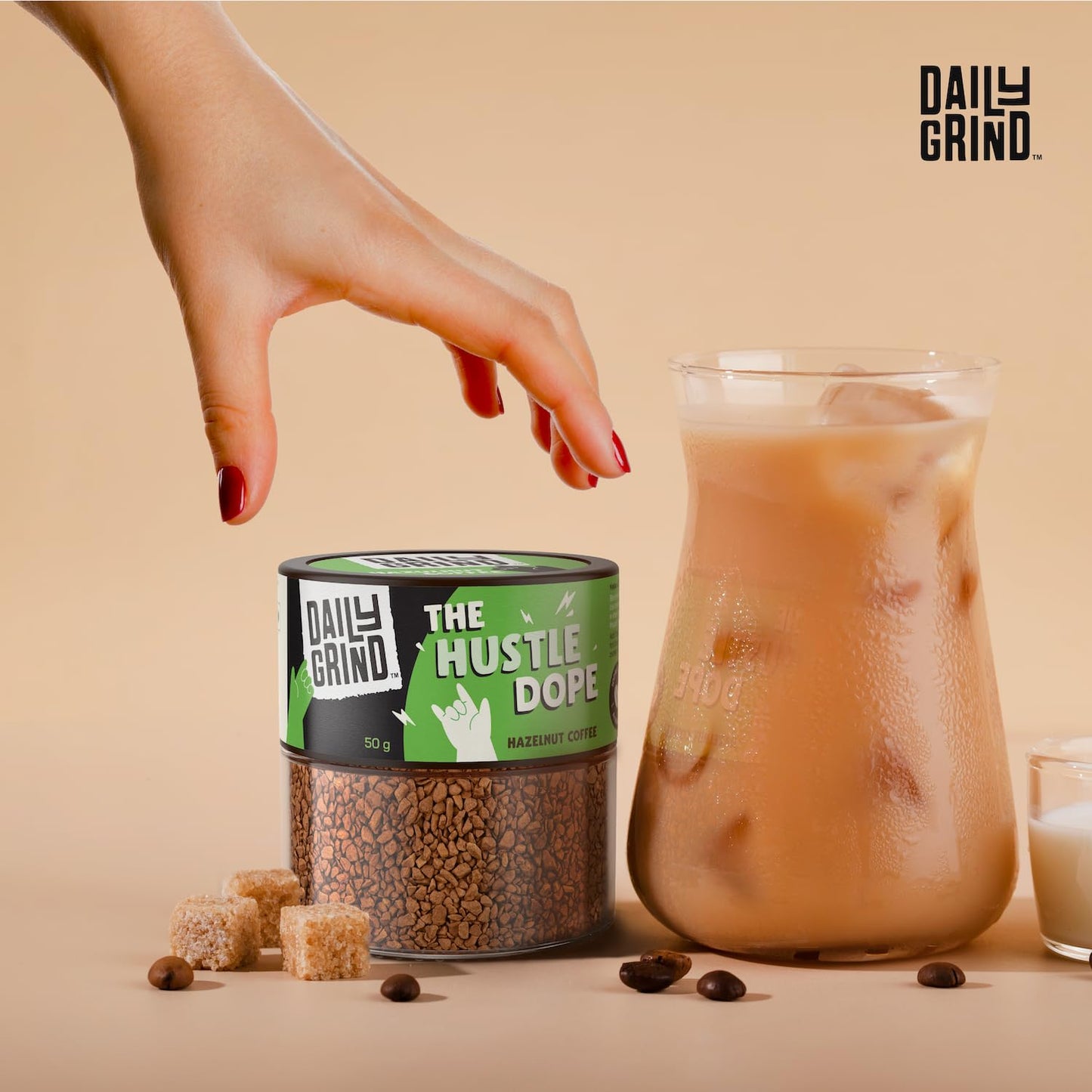 DAILYGRIND Hazelnut Instant Coffee Powder 50g | Medium Roast Freeze-Dried Pure Arabica Coffee Granules | For Mochas, Espresso, Cappuccino, Latte, Frappes | Hot & Cold Coffee (25 Cups)