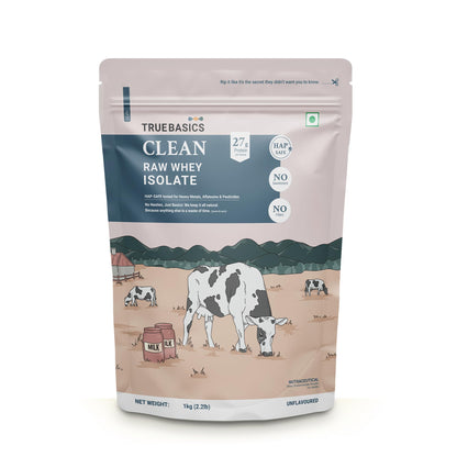TrueBasics Clean Raw Whey Isolate Protein Powder, Unflavoured, 1kg