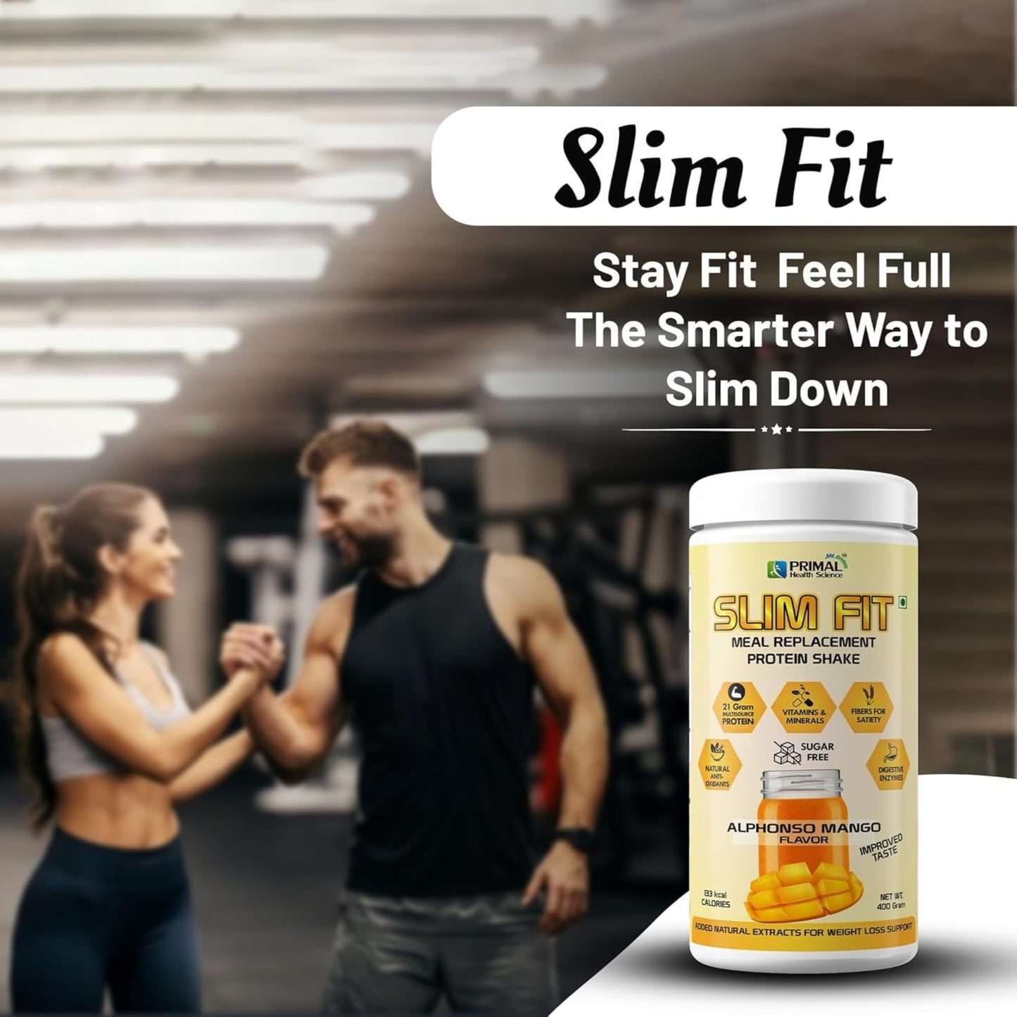 Primal Meal Replacement Protein Shake 400g | High Protein, Sugar-Free With Fibre | Essential Vitamins Minerals | Muscle Recovery & Energy | Alphonso Mango Flavor