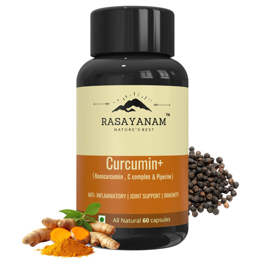 Rasayanam Curcumin+ 1500mg | Extra Pure Nano Curcumin capsules with Bioperine | Turmeric & Black pepper extract | Joint Support Supplement for men & women