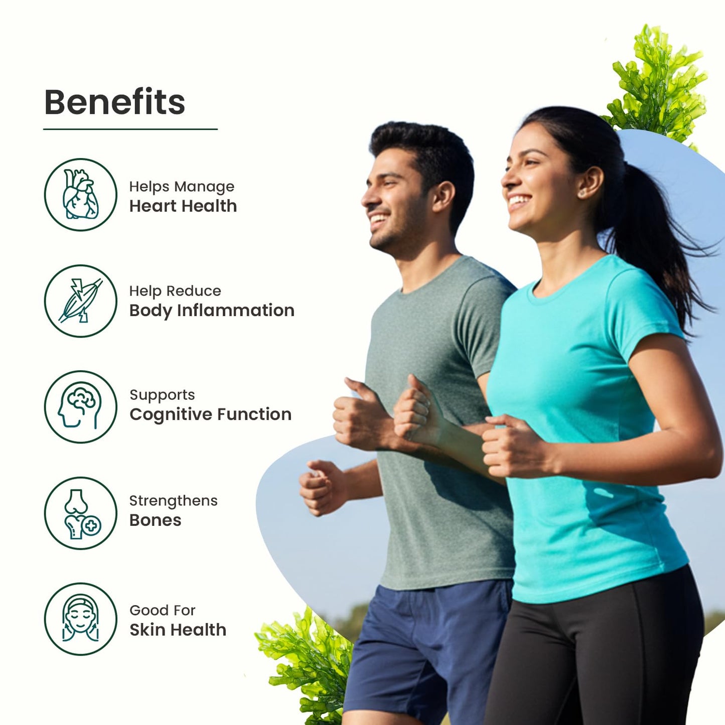 Neuherbs Deep-Sea Veg Omega 3 Supplement | 1000mg Algal Oil | Omega3 Vegetarian Capsules | Supports Heart, Brain, Skin & Bone Health | 100% RDA Vitamin D3 & E | Heavy Metals Tested - 60 Veg Softgels