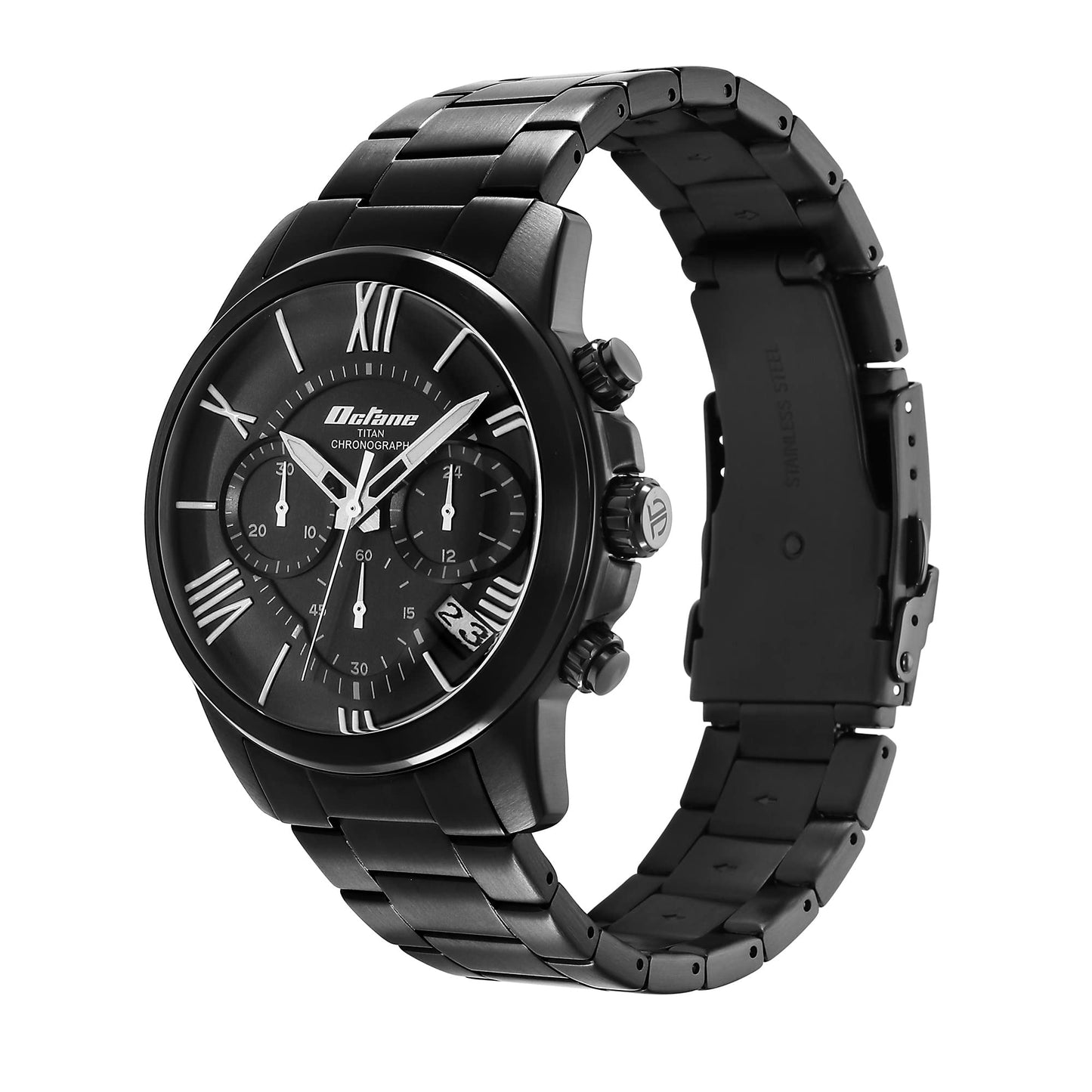 Titan Octane Classic Sporty Black Dial Chronograph Stainless Steel Stra- image 3