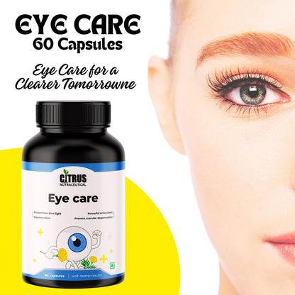 CITRUS NUTRACEUTICAL Eye Care Supplement| Lutein, Astaxanthin, Zeaxanthin, Bilberry extract & Vitamins| For healthy eye & vision | 60 Veg Capsules