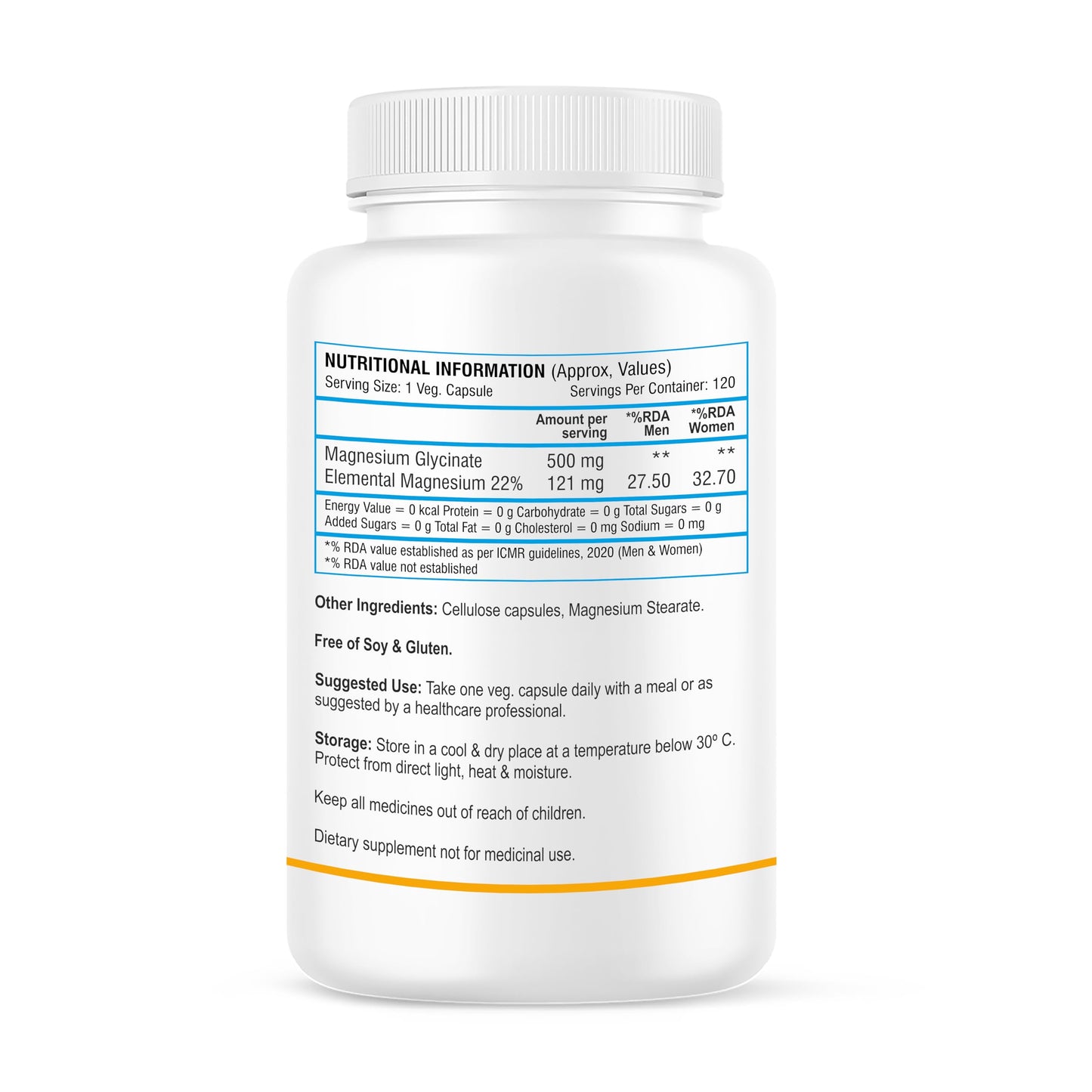 Biotrex Nutraceuticals Magnesium Glycinate | Highest Bioavailability | Cramps, Sleep & Mood balance | Chelated Form With Superior Absorption | Muscle Recovery & Nerve Function | 120 Veg Capsules